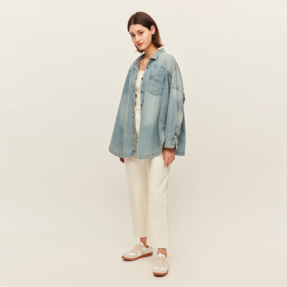 Women's Denim Shirt Western Jean Shirts Sun Protection Long Sleeve Tops UPF50+