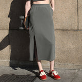 Women's Casual Midi Slit Skirts UPF50+ Elastic High Waist Long Sweater Skirt