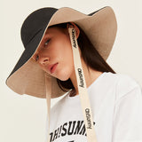 US Stock Women's Sun Hat Large Brim Bucket Hat with Removable Belt