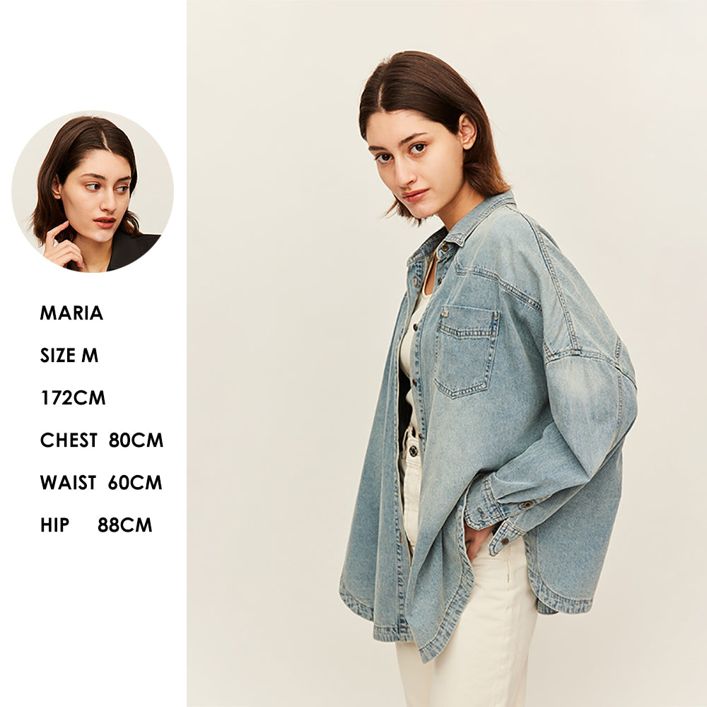 Women's Denim Shirt Western Jean Shirts Sun Protection Long Sleeve Tops UPF50+