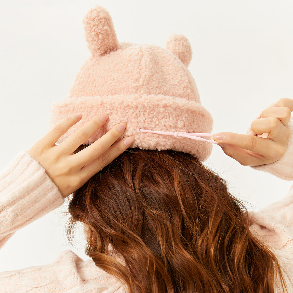 US Stock Cat Ear Warm Cuffed Beanie Hat for Women Teens Girls Skull Cap