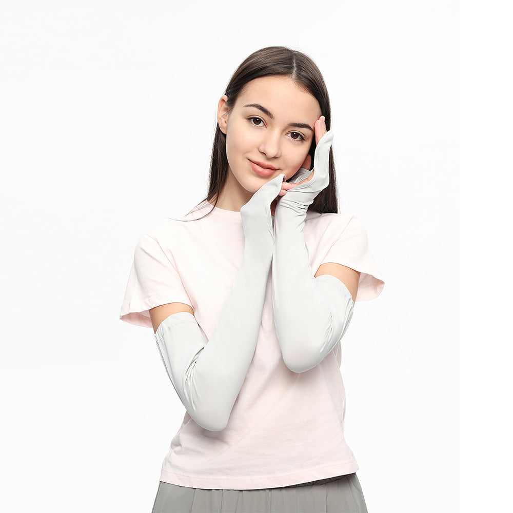 US Stock Women's Long Arm Sleeves Gloves Half-finger Mitten UPF 50+