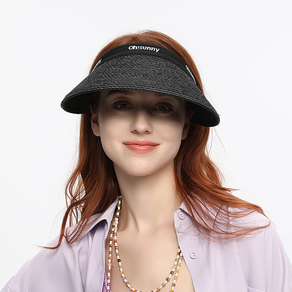 Wide Brim Straw Sun Visor Hat UPF 50+ Anti-UV Beach Summer Cap