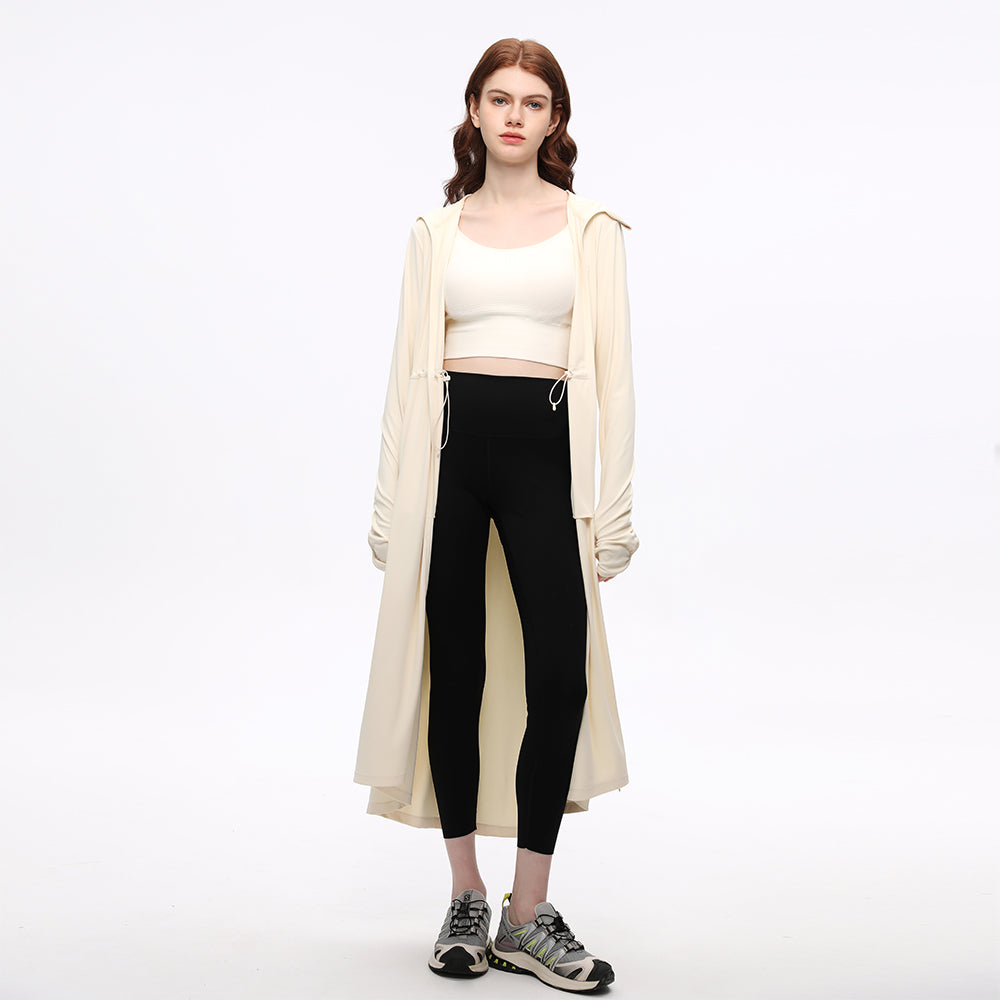 Women's Sun Protective Hoodie with Face Mask UPF50+ Extended Long Cover Up Full Zip Up Dress