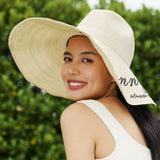 US Stock Women's Fairlady Large Brim Straw Hat Reversible Cap UPF 50+