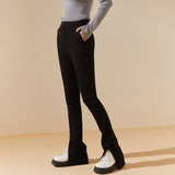 Women's High Waist Slit Hem Pants Thicken Warm Plain Leg Pants