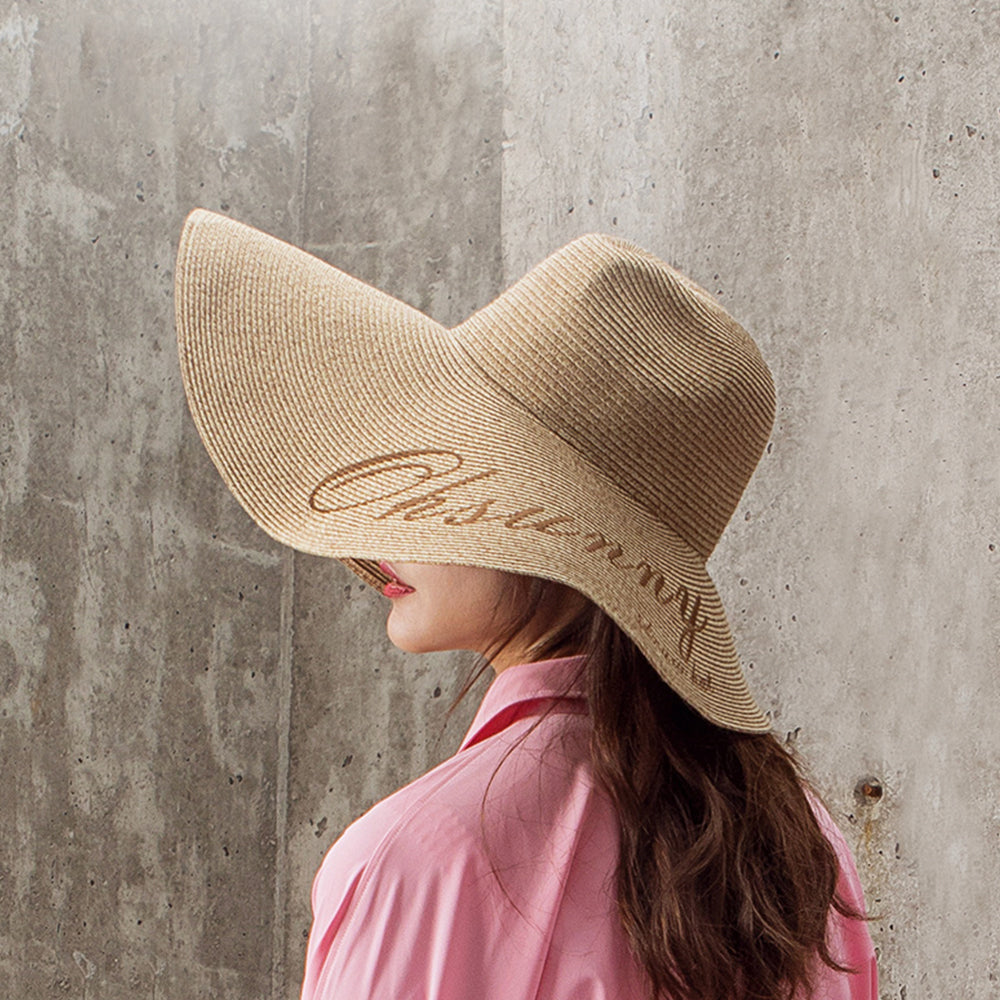 US Stock Women's Fairlady Large Brim Straw Hat Reversible Cap UPF 50+