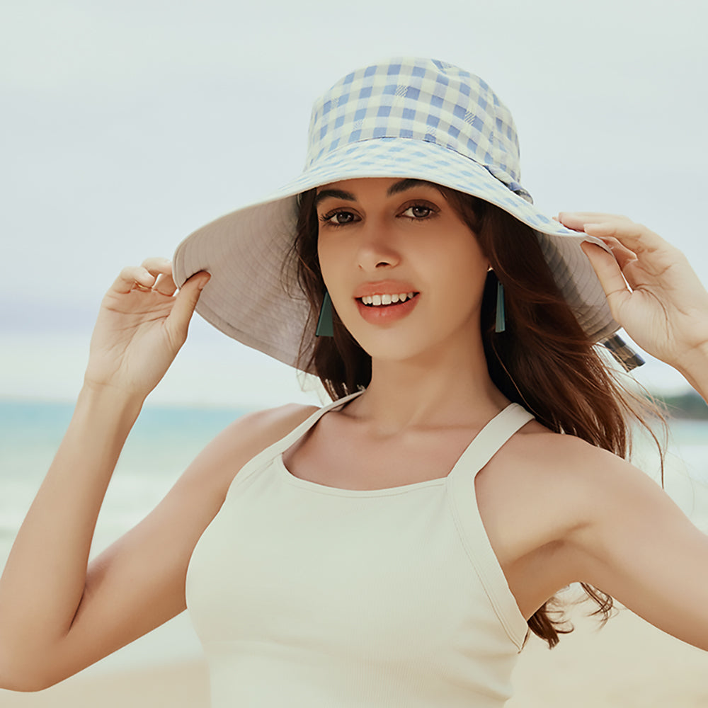 Women's Reversible Bucket Hat with Belt Wide Brim Waterproof Sun Cap UPF50+