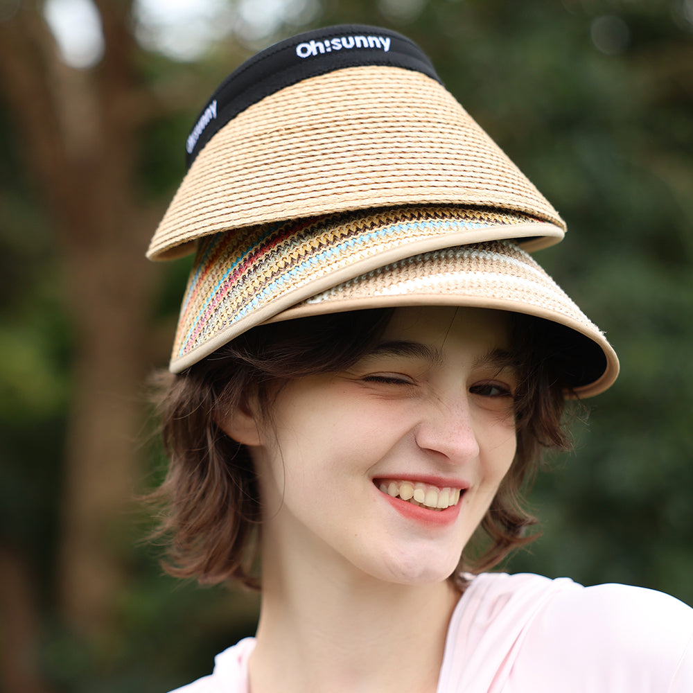 Wide Brim Straw Sun Visor Hat UPF 50+ Anti-UV Beach Summer Cap