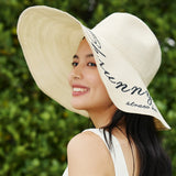 US Stock Women's Fairlady Large Brim Straw Hat Reversible Cap UPF 50+