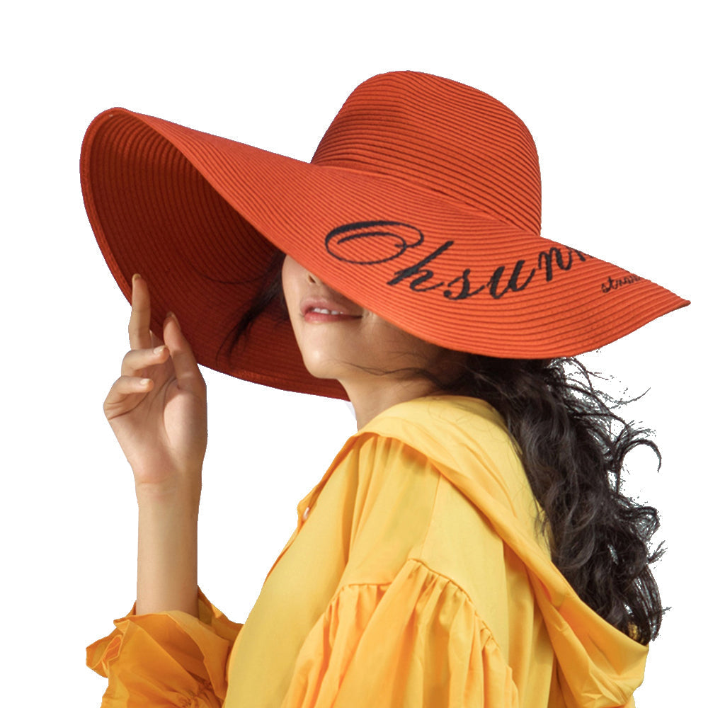 US Stock Women's Fairlady Large Brim Straw Hat Reversible Cap UPF 50+