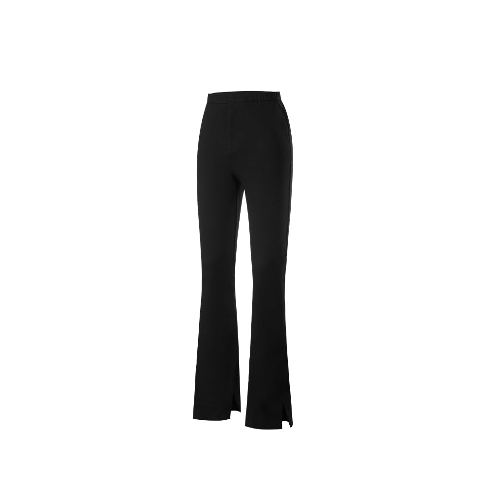Women's High Waist Slit Hem Pants Thicken Warm Plain Leg Pants