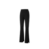 Women's High Waist Slit Hem Pants Thicken Warm Plain Leg Pants