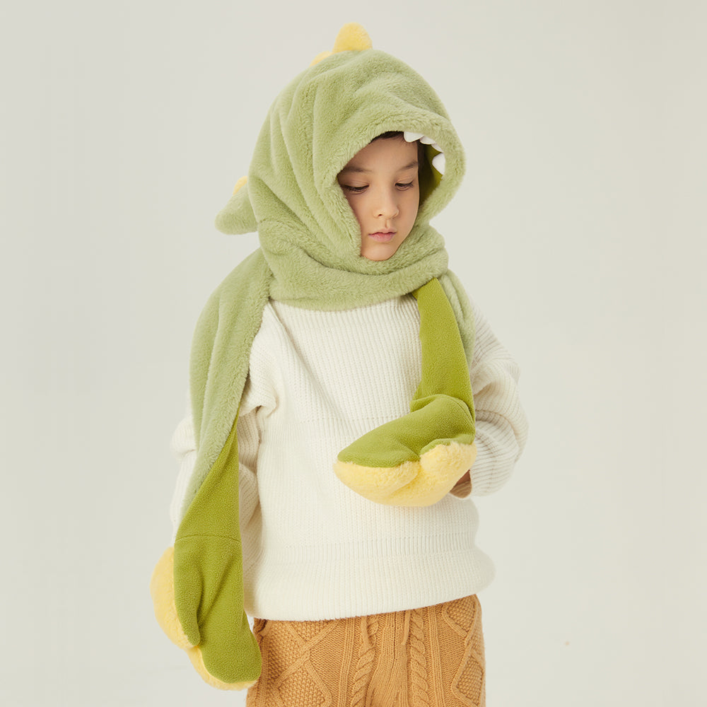 Kid's 3-in-1 Multi-Functional Scarves Warm Hoodie Hat/Scarf/Mittens Set
