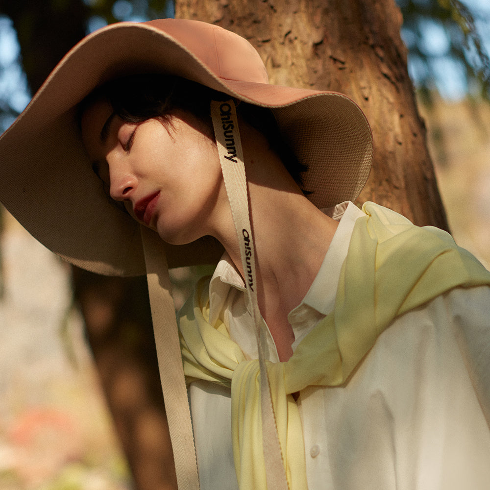 US Stock Women's Sun Hat Large Brim Bucket Hat with Removable Belt