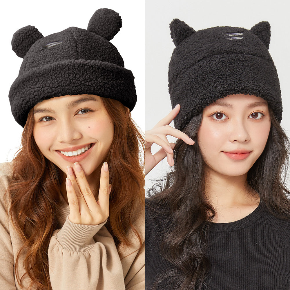 US Stock Cat Ear Warm Cuffed Beanie Hat for Women Teens Girls Skull Cap