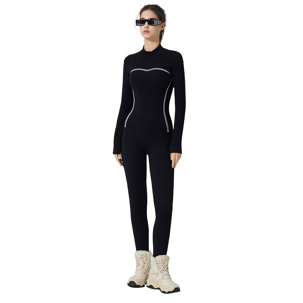 Skiing Thermal Underwear Set for Women Seamless Warm Base Layer Top & Bottom Long Johns for Cold Weather
