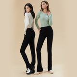 Women's High Waist Slit Hem Pants Thicken Warm Plain Leg Pants