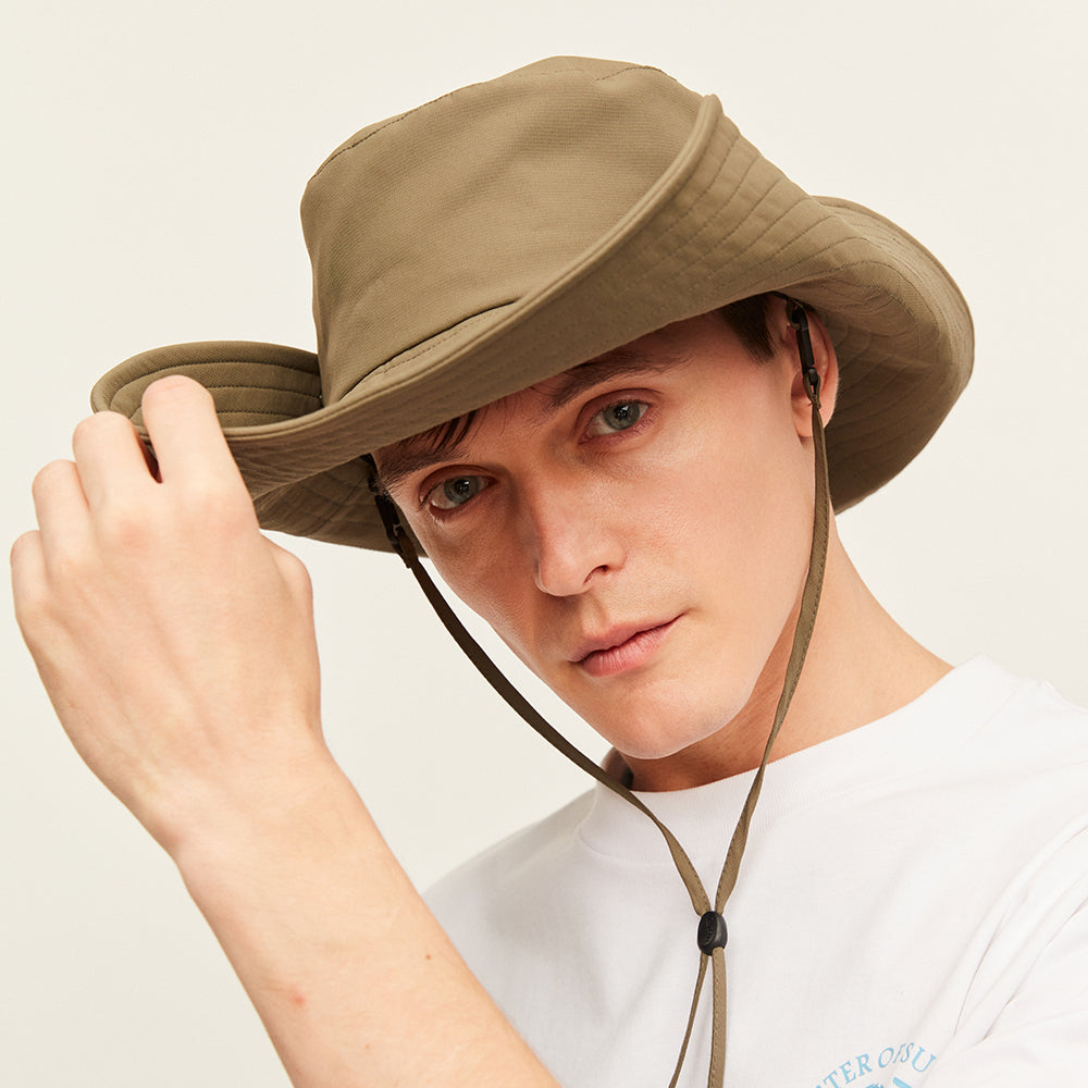 US Stock Unisex Extra Large Brim Sun Bucket Hat with Adjustable Windproof Rope