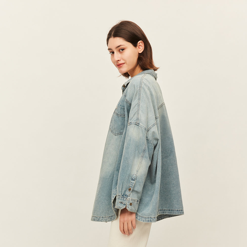 Women's Denim Shirt Western Jean Shirts Sun Protection Long Sleeve Tops UPF50+