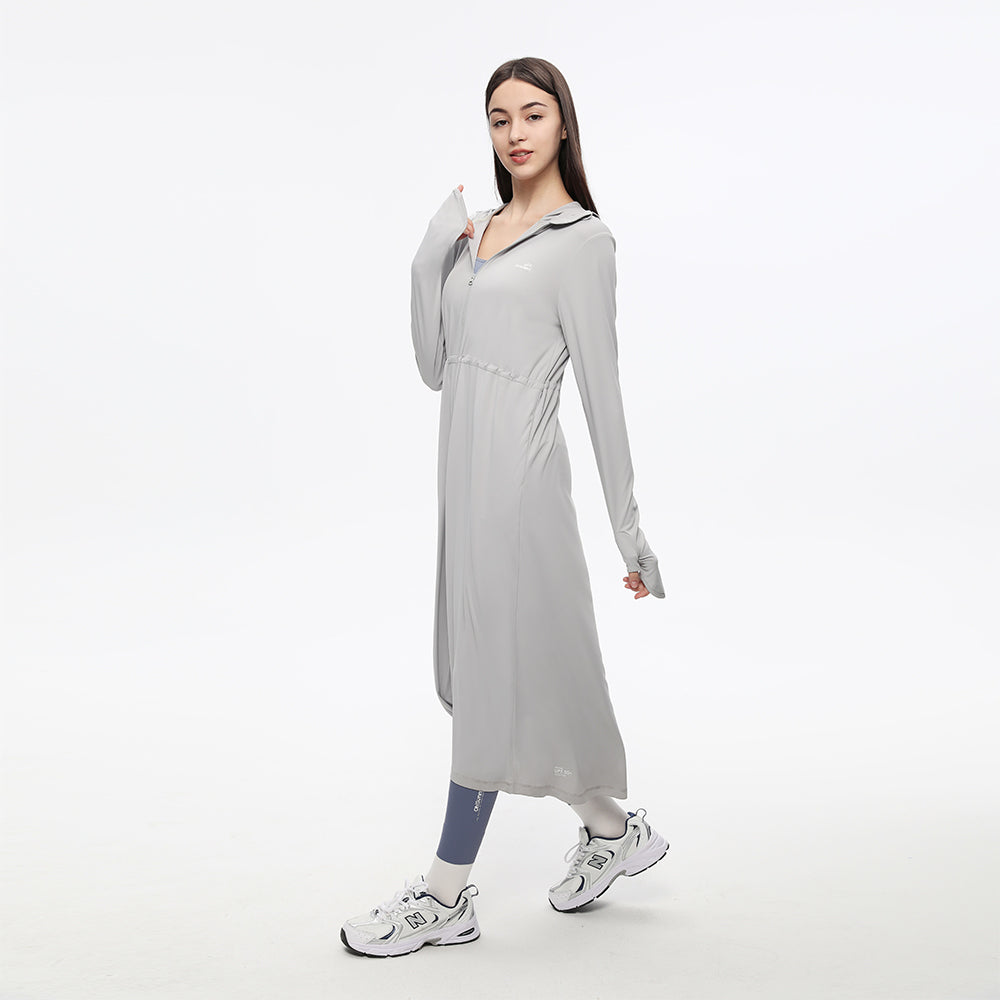 Women's Sun Protective Hoodie with Face Mask UPF50+ Extended Long Cover Up Full Zip Up Dress