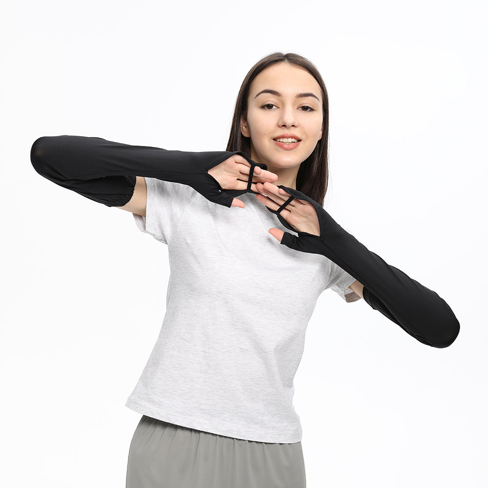 US Stock Women's Long Arm Sleeves Gloves Half-finger Mitten UPF 50+