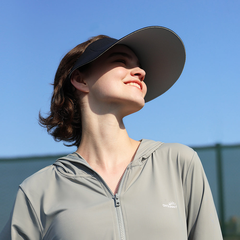 US Stock Women's Visor Cap Dual-Sided Roll-up Foldable Sun Hat UPF 50+