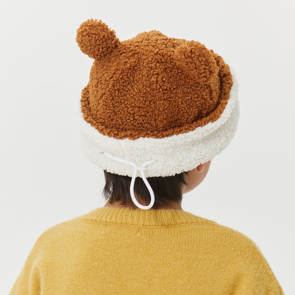 US Stock Kid's Fur Plush Hat Beanies Cuffed Skull with Adjustable Drawcord
