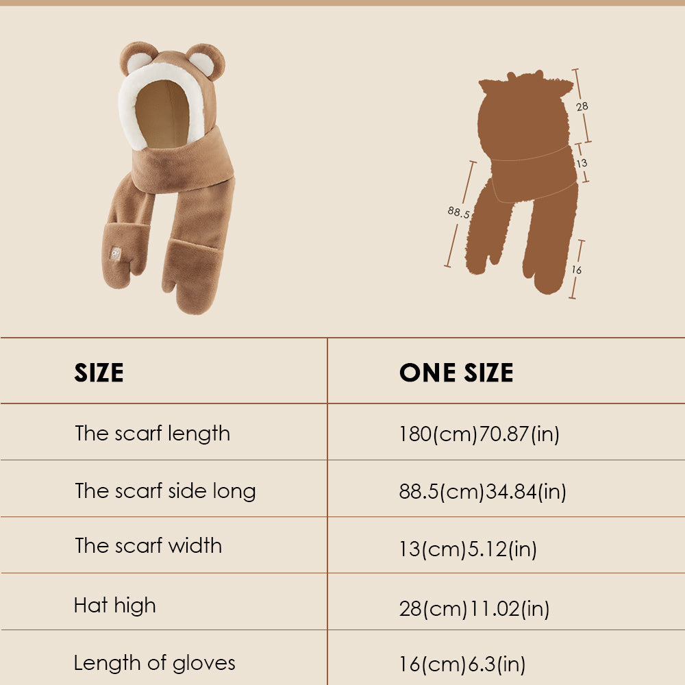 Kid's 3-in-1 Multi-Functional Scarves Warm Hoodie Hat/Scarf/Mittens Set