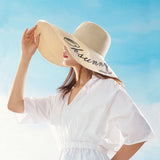 US Stock Women's Fairlady Large Brim Straw Hat Reversible Cap UPF 50+