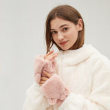 Winter Faux Fur Convertible Fingerless Gloves Warm Mittens