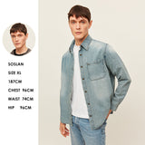 Men's Denim Shirt Western Jean Shirts Sun Protection Long Sleeve Tops UPF50+