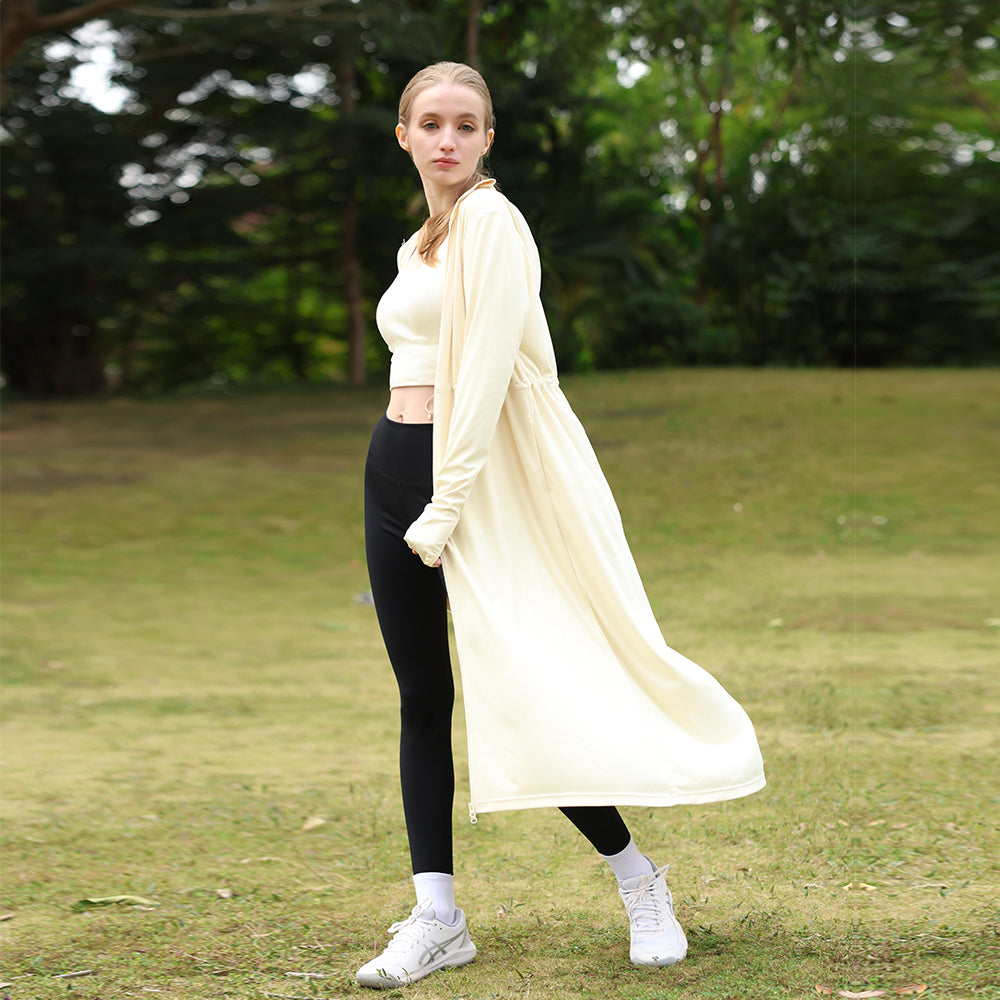 Women's Sun Protective Hoodie with Face Mask UPF50+ Extended Long Cover Up Full Zip Up Dress