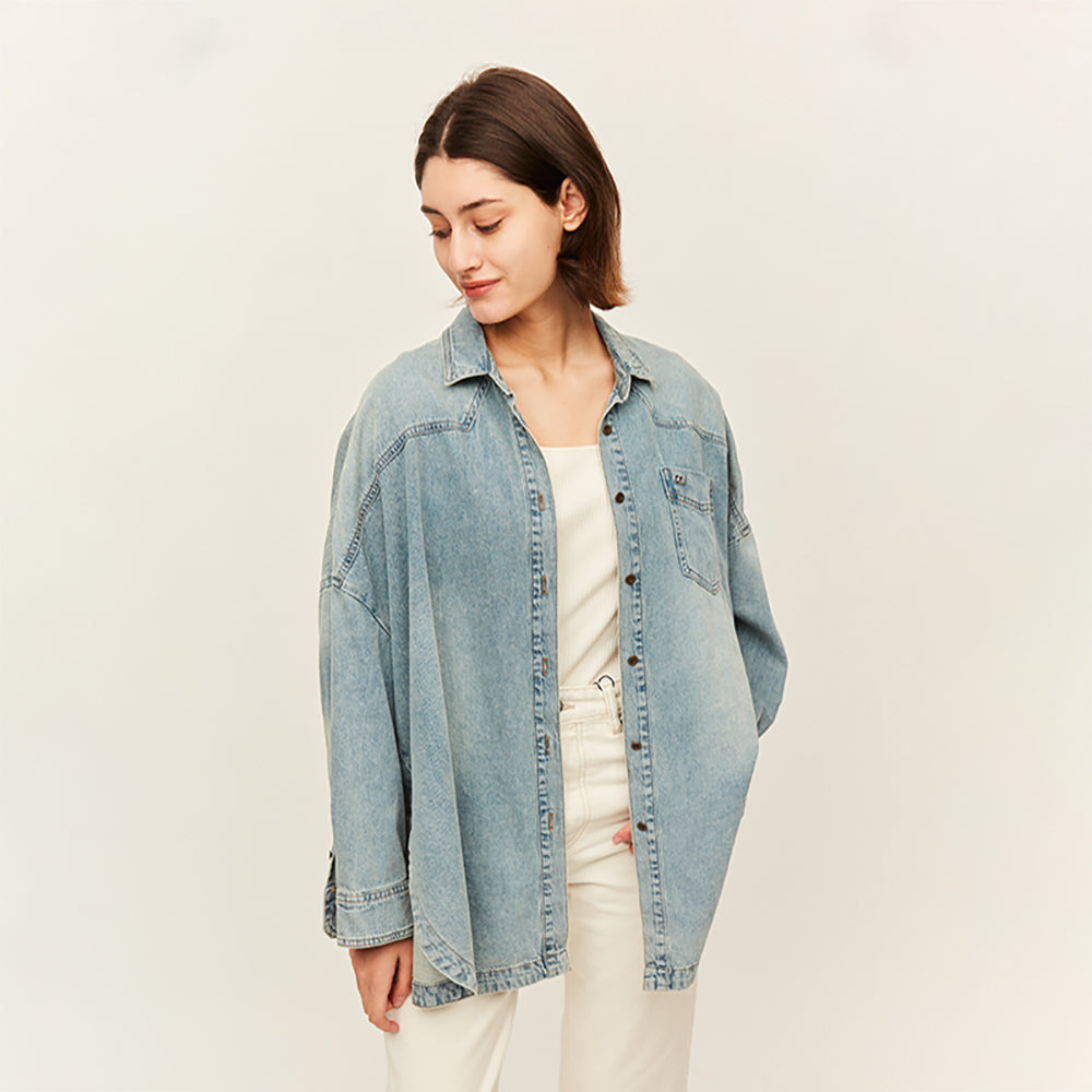 Women's Denim Shirt Western Jean Shirts Sun Protection Long Sleeve Tops UPF50+