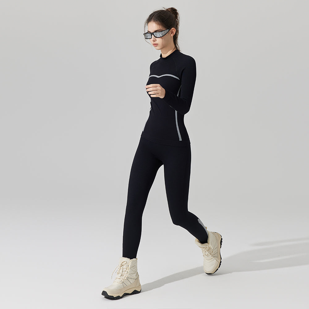 US Stock Skiing Thermal Underwear Set for Women Seamless Warm Base Layer Top & Bottom