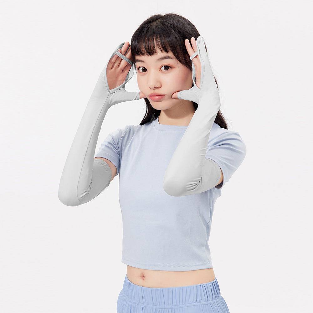 US Stock Women's Arm Sleeves with Half-finger Gloves Sun Protection UPF 50+
