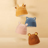 US Stock Kid's Fur Plush Hat Beanies Cuffed Skull with Adjustable Drawcord