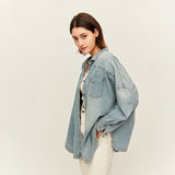 Women's Denim Shirt Western Jean Shirts Sun Protection Long Sleeve Tops UPF50+