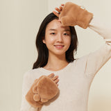 Winter Faux Fur Convertible Fingerless Gloves Warm Mittens