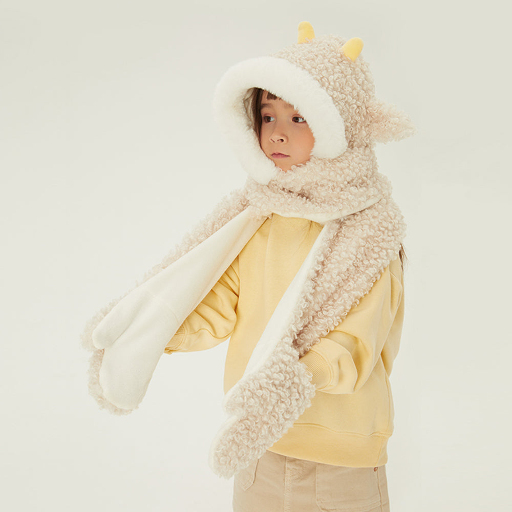 Kid's 3-in-1 Multi-Functional Scarves Warm Hoodie Hat/Scarf/Mittens Set