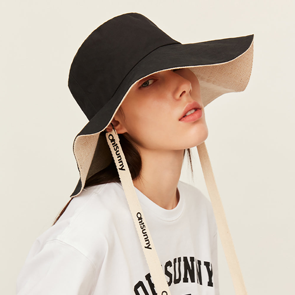 US Stock Women's Sun Hat Large Brim Bucket Hat with Removable Belt
