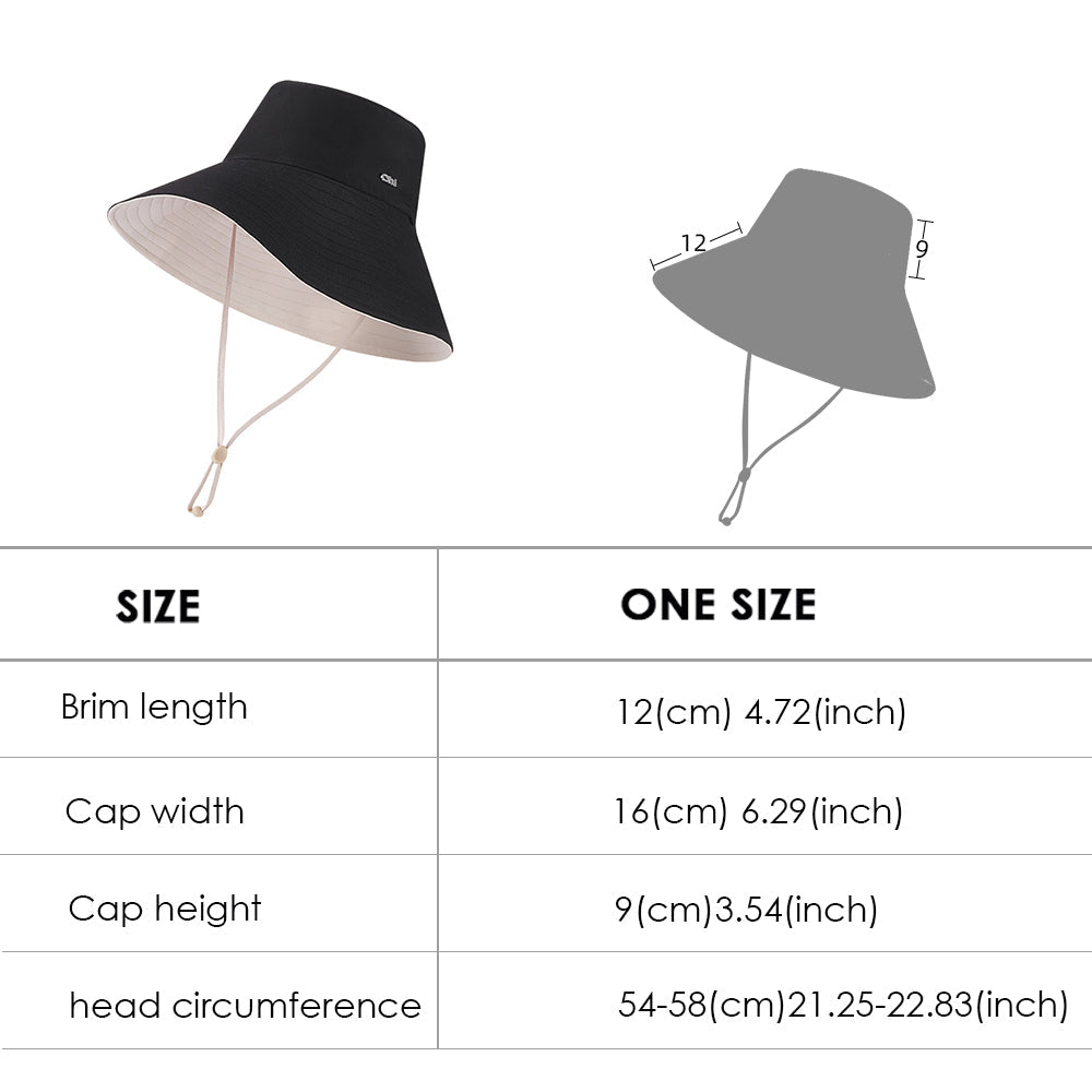 Women's Reversible Bucket Hat Wide Brim Sun Cap UPF50+ Waterproof