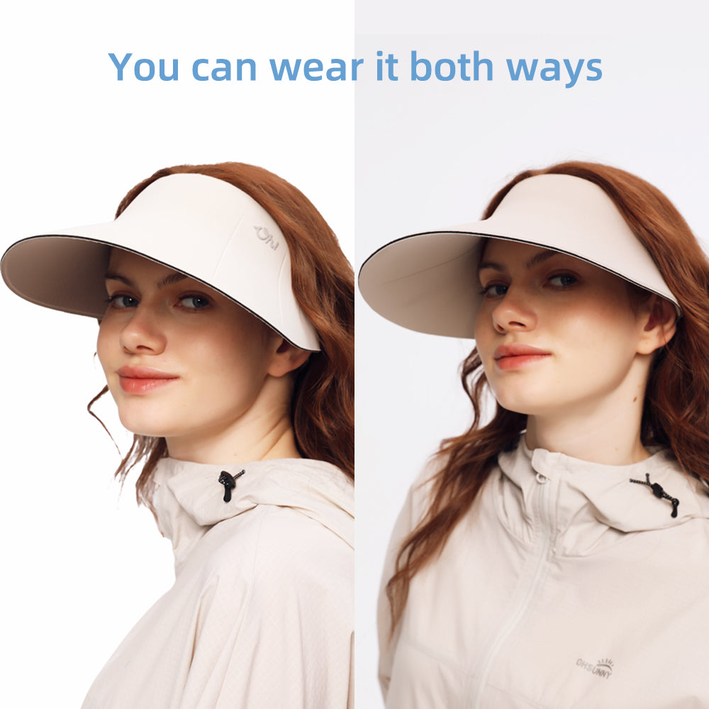 US Stock Women's Visor Cap Dual-Sided Roll-up Foldable Sun Hat UPF 50+