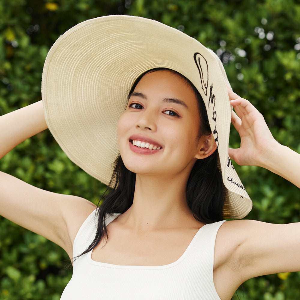 US Stock Women's Fairlady Large Brim Straw Hat Reversible Cap UPF 50+