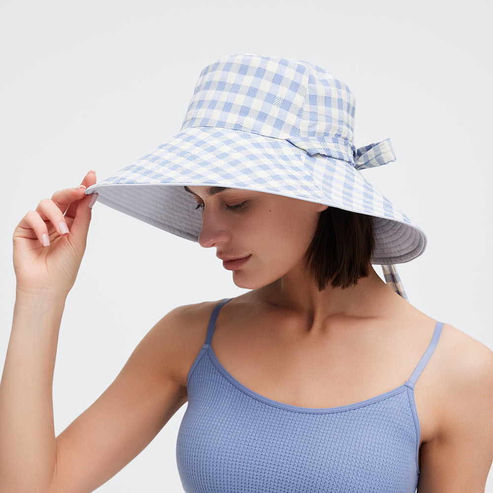 Women's Reversible Bucket Hat with Belt Wide Brim Waterproof Sun Cap UPF50+