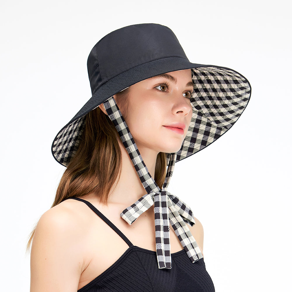 Women's Reversible Bucket Hat with Belt Wide Brim Waterproof Sun Cap UPF50+