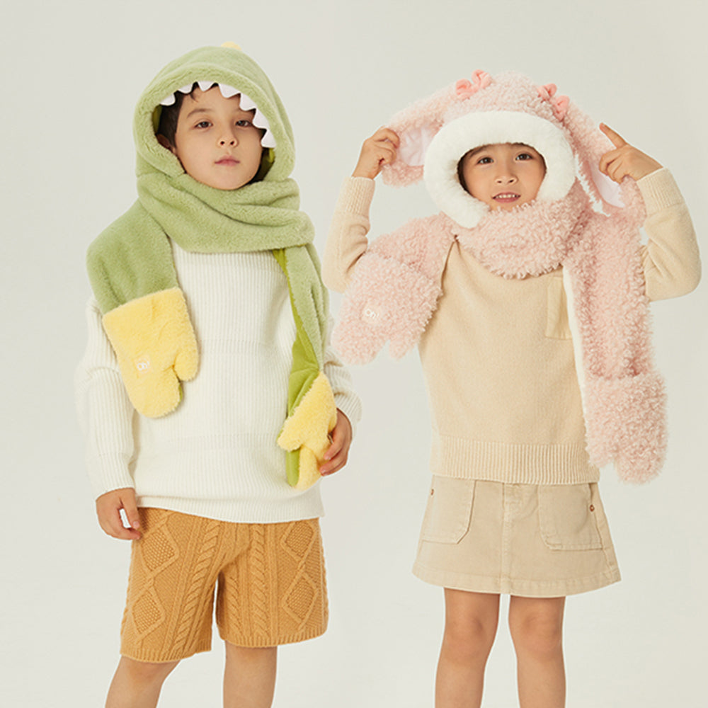 Kid's 3-in-1 Multi-Functional Scarves Warm Hoodie Hat/Scarf/Mittens Set