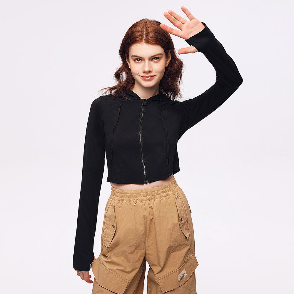 US Stock Women's Cropped Jacket UPF 50+ Long Sleeve Coat Tops