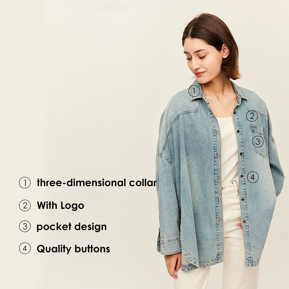 Women's Denim Shirt Western Jean Shirts Sun Protection Long Sleeve Tops UPF50+