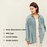 Women's Denim Shirt Western Jean Shirts Sun Protection Long Sleeve Tops UPF50+